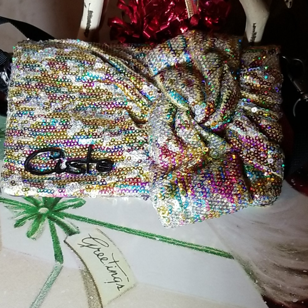 Gusto Barcelona Multi-color Sequin and Leather Cross Body Clutch